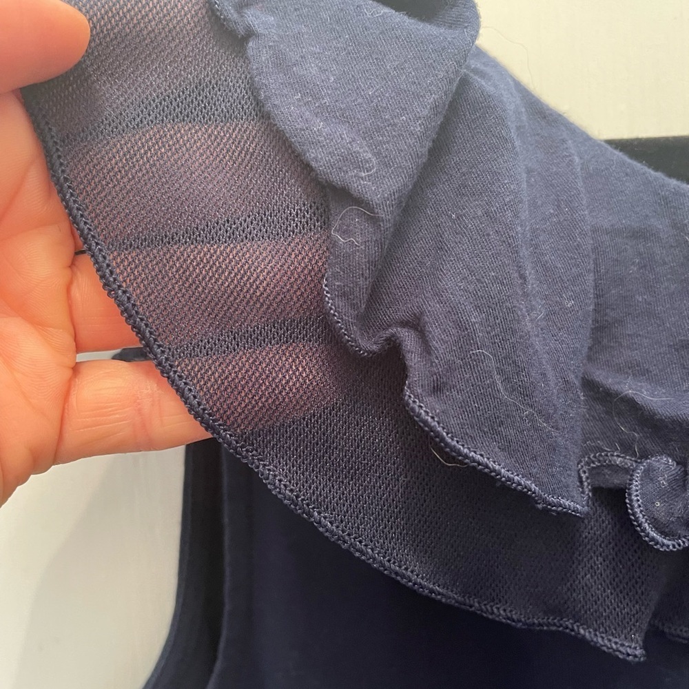 Chaps | Navy Knit Ruffled Neck Tank - Picture 3 of 5